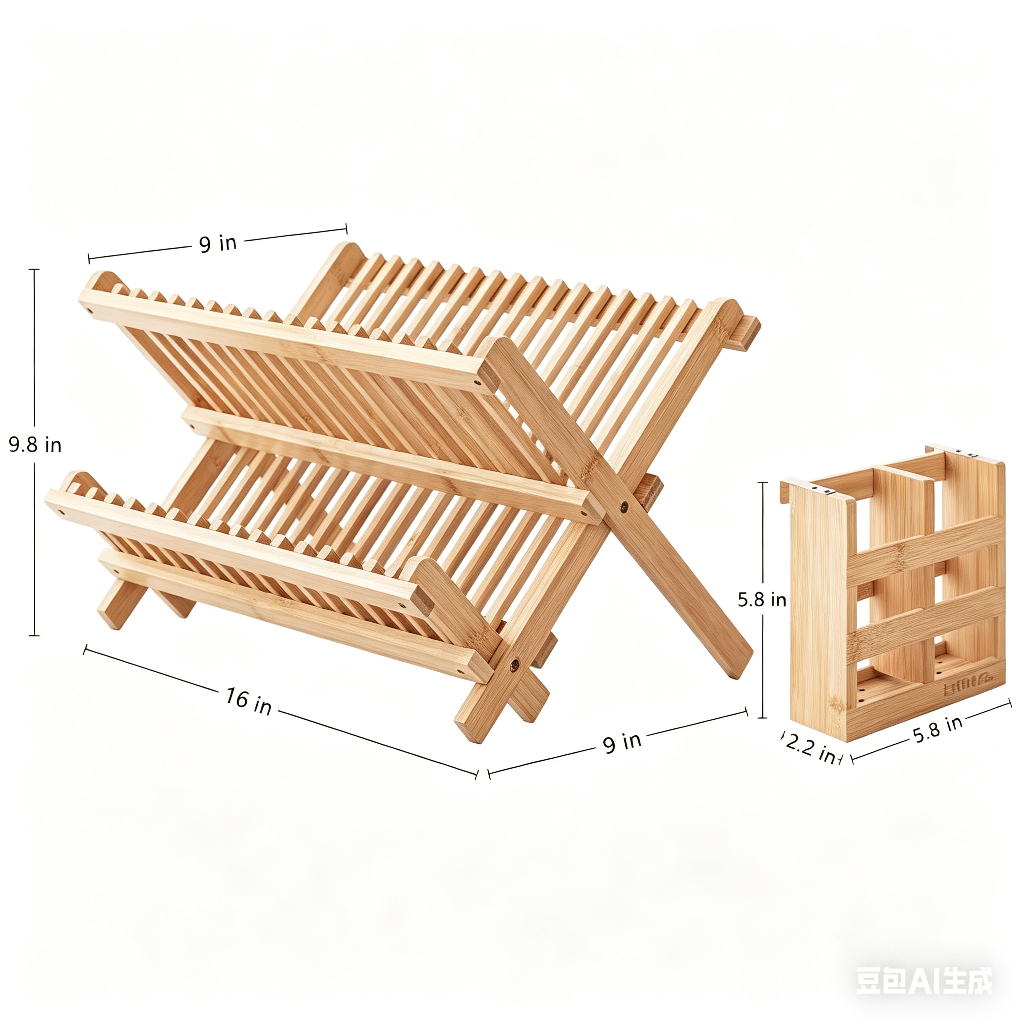 Folding Bamboo Standing Type Double Tier Dish Drying Rack Utensil Holder Home Cabinet Storage Foldable Bowl Plate Organizer
