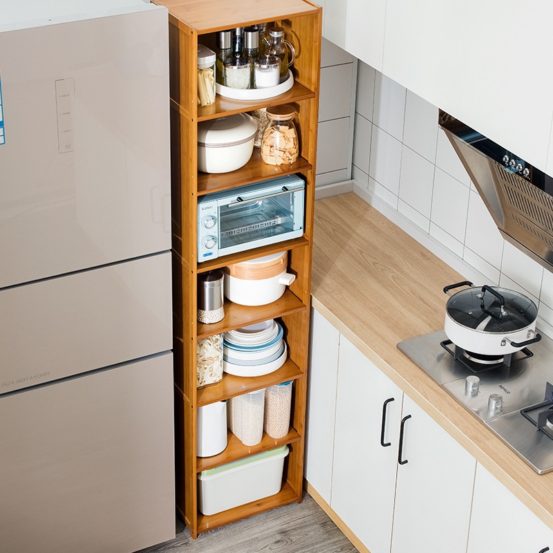 Kitchen Gap Bamboo Storage Rack Multi-Layer Non-Folding Floor Standing Modern Sustainable Rack for Home Spice Storage