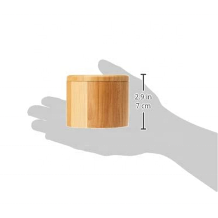 Hot Sell Wooden Round Box Bamboo Salt Cellar Bamboo Storage Box With Magnetic Swivel Lid Bamboo Wood Slat Box 6 Ounce Capacity