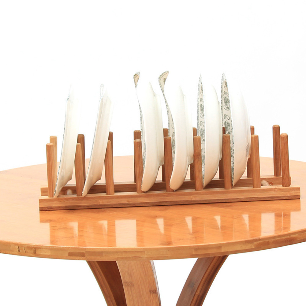 Kitchen Storage Cabinet Bamboo Organizer Rack Stand Dish Plate Book Bowl Cup Pot Lid Cutting Folding Rack Home