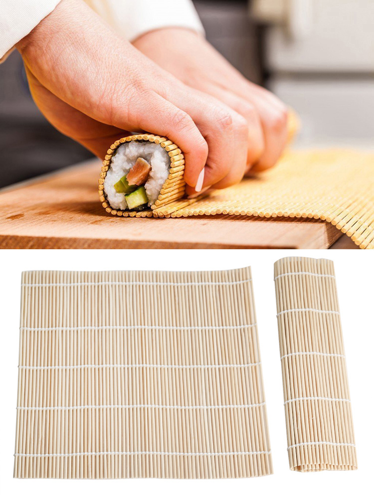 Home Kitchen 5 in 1 Bamboo Sushi Mats Rice Paddle Spreader Chopsticks Sushi Making Kit with Cloth Bag