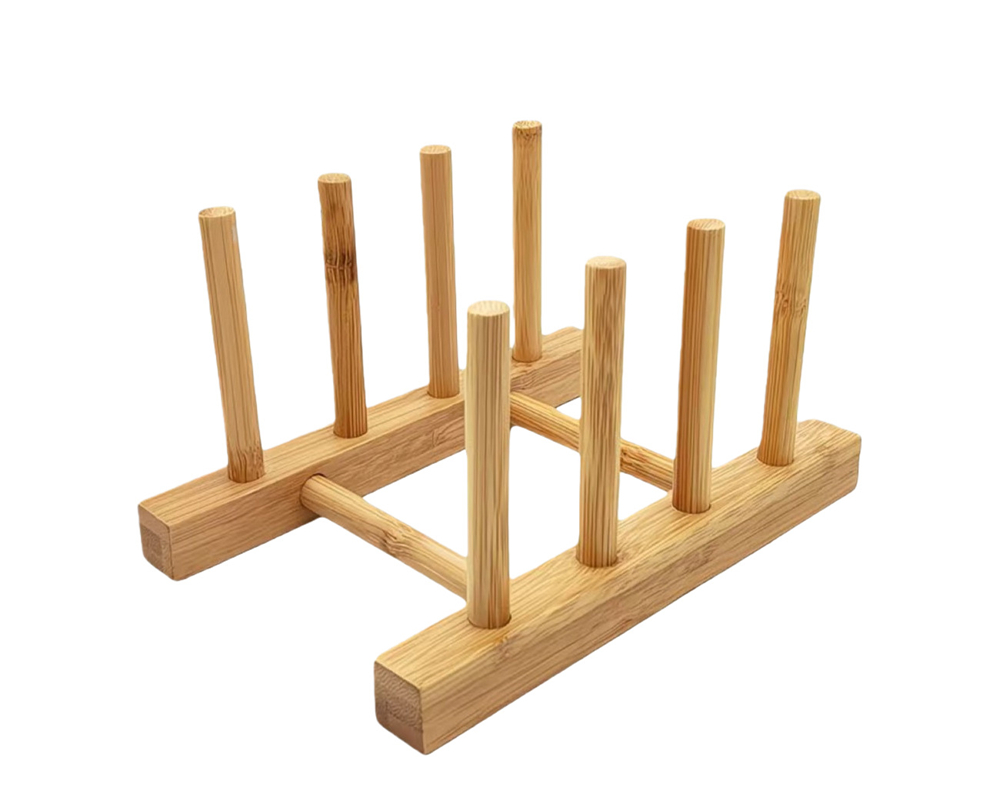 Custom Bamboo Dish Rack 3 Slots Wooden Plate Stand for Dish Bowl Cup &amp; Cutting Board Kitchen Organizer Shelf