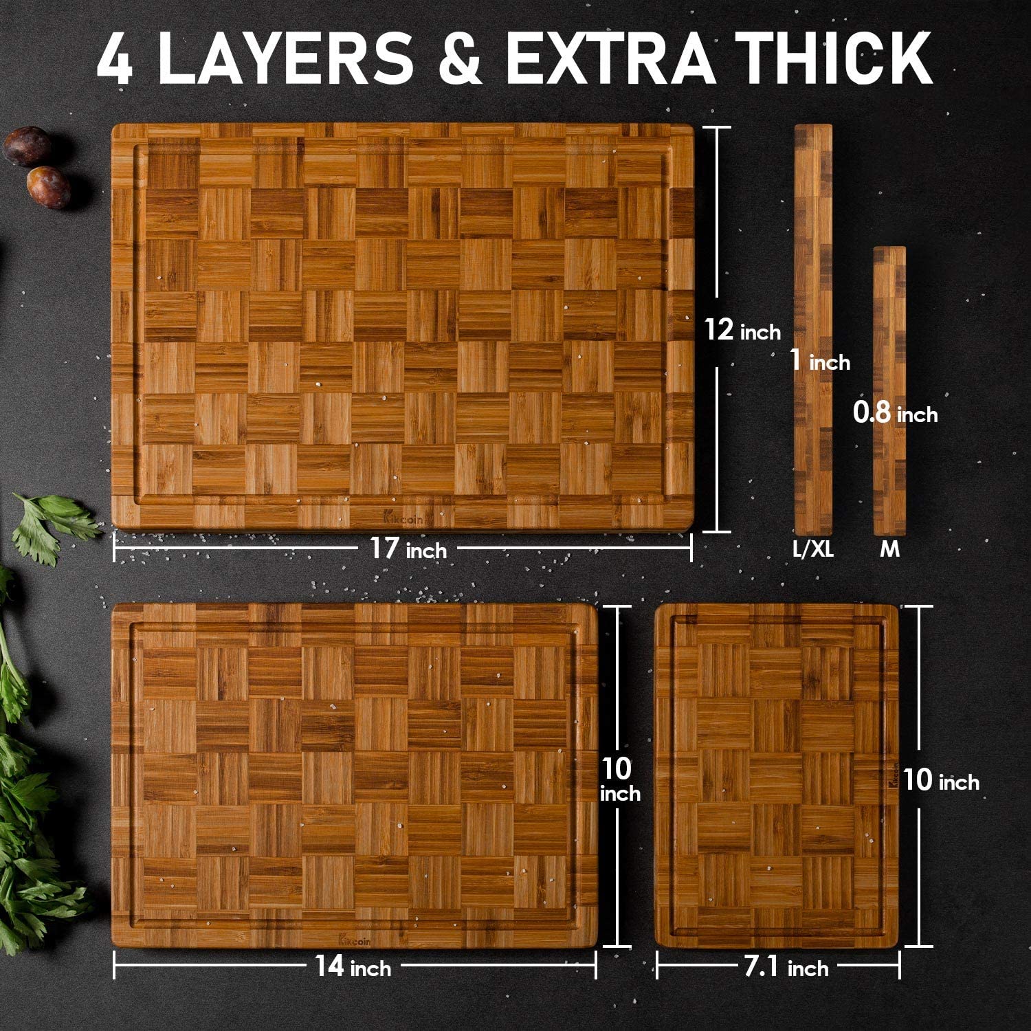 Extra Large Bamboo Cutting Board (Set of 3) Cutting Board With Juice Slot Bamboo Wood Cutting Board Set End Grain Tray