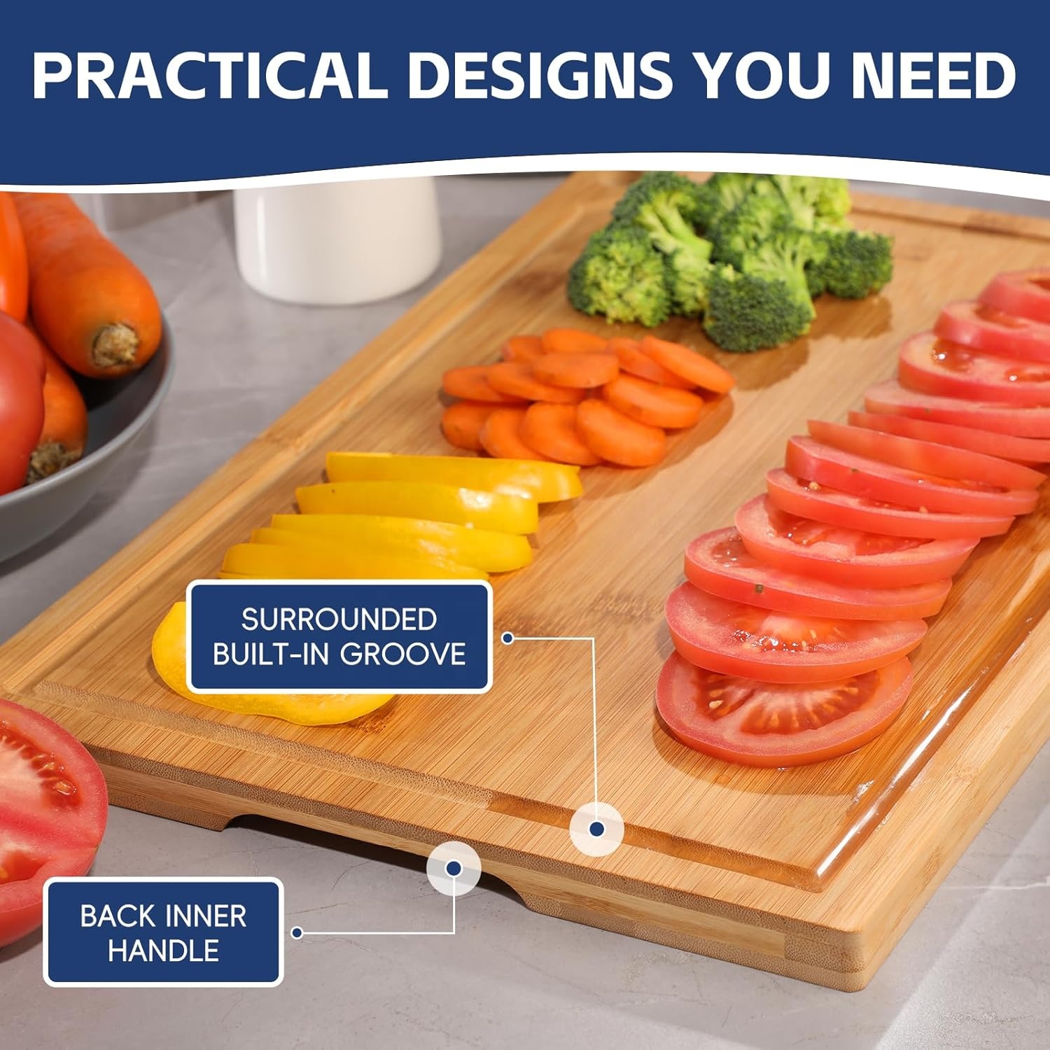 Premium 3-Piece Commercial Bamboo Cutting Board Set for Restaurant and Kitchen Use with Juice Grooves and Custom Logo Option