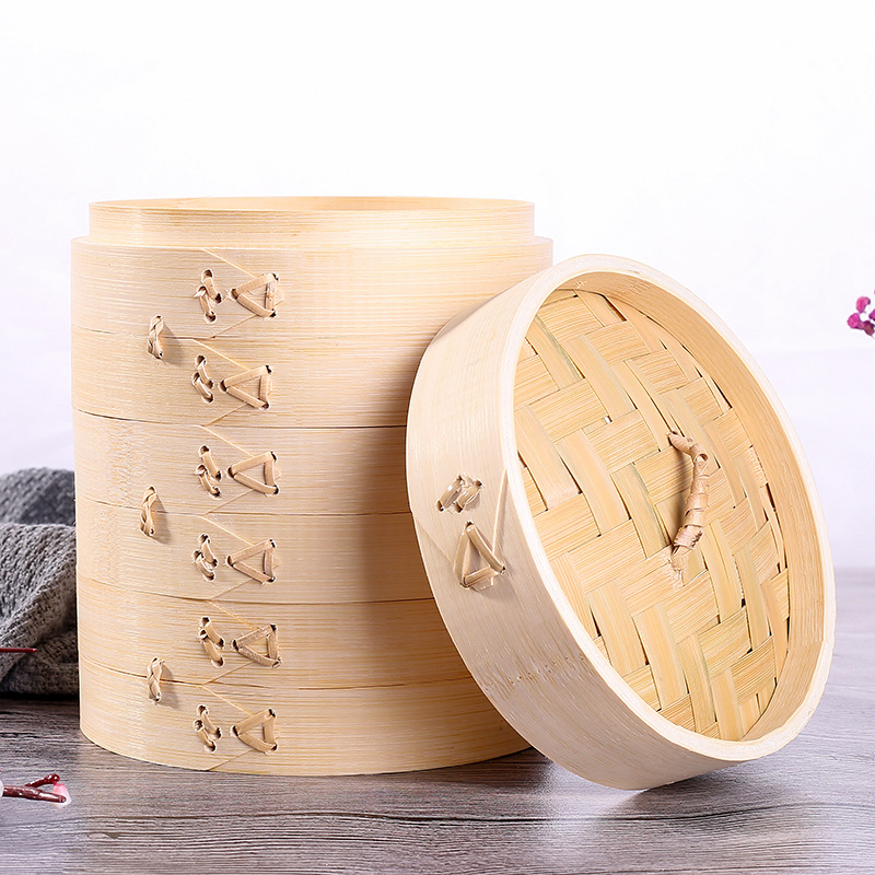 Traditional Oriental Style Natural Bamboo Steamer Basket Set with Bamboo Chopsticks for Dim Sum Vegetable Steamers