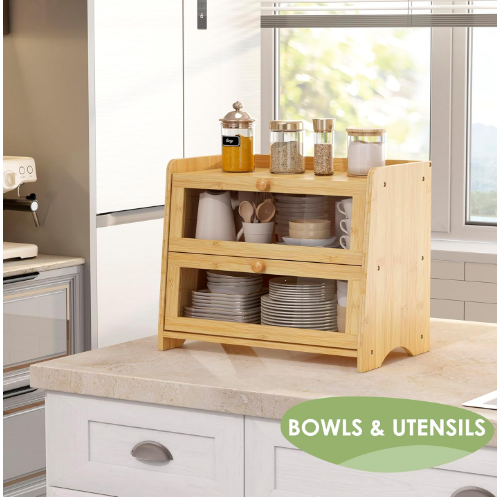 Kitchen Bread Box for Counter Bamboo Bread Storage Container Christmas Bakery Homemade Organizer
