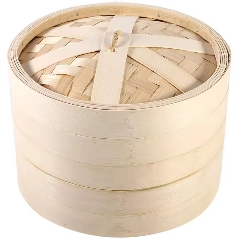 Bambus Eco-Friendly Chinese Bamboo Cooking Steamer with Pot Cover 2 Layers 1L Capacity for Household &amp; Restaurant Use