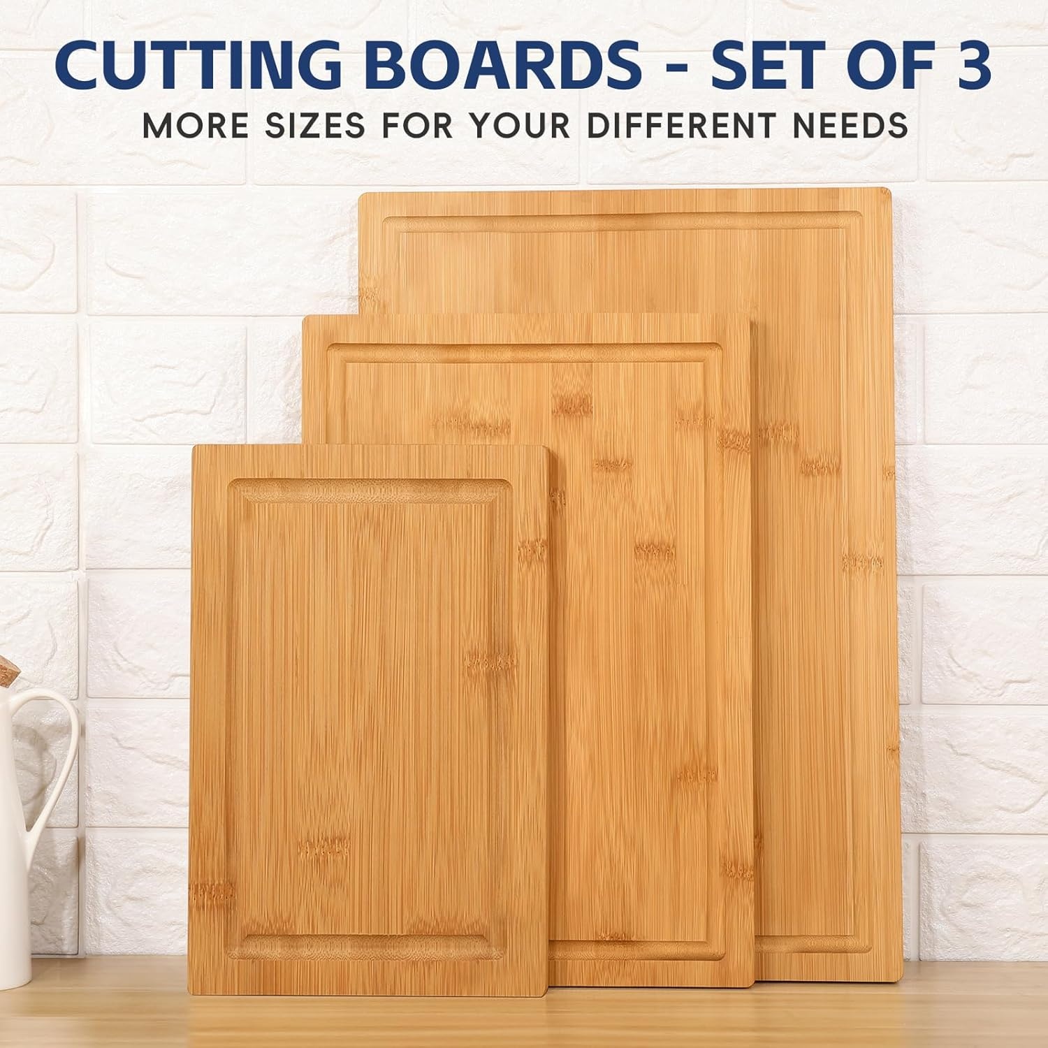 Premium 3-Piece Commercial Bamboo Cutting Board Set for Restaurant and Kitchen Use with Juice Grooves and Custom Logo Option