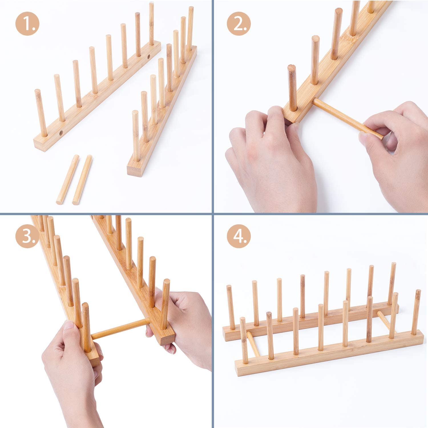 Tailai Double Tier Bamboo Dish Rack Plate Drying Rack Pot Lid Holder with Detachable Design for Kitchen Storage