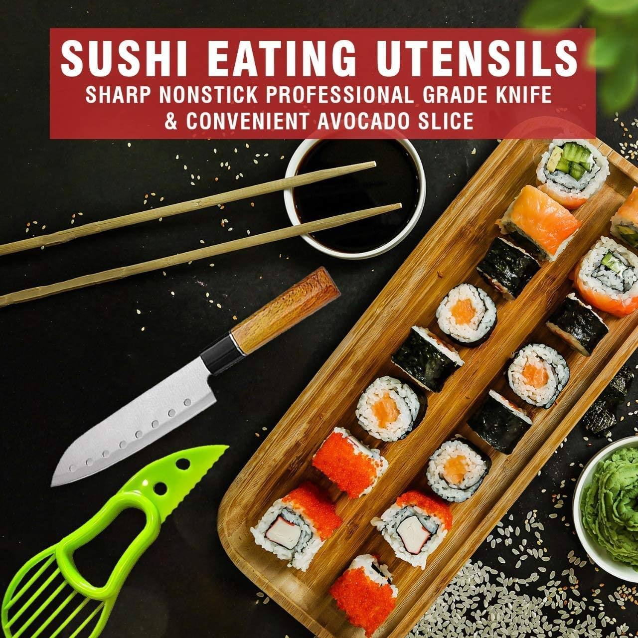 DIY Bamboo Rice Roll Mat Sishi Bazooka Maker Avocado Slicer Sushi Making Kit with Chopsticks Holder Rice Paddle Spreader