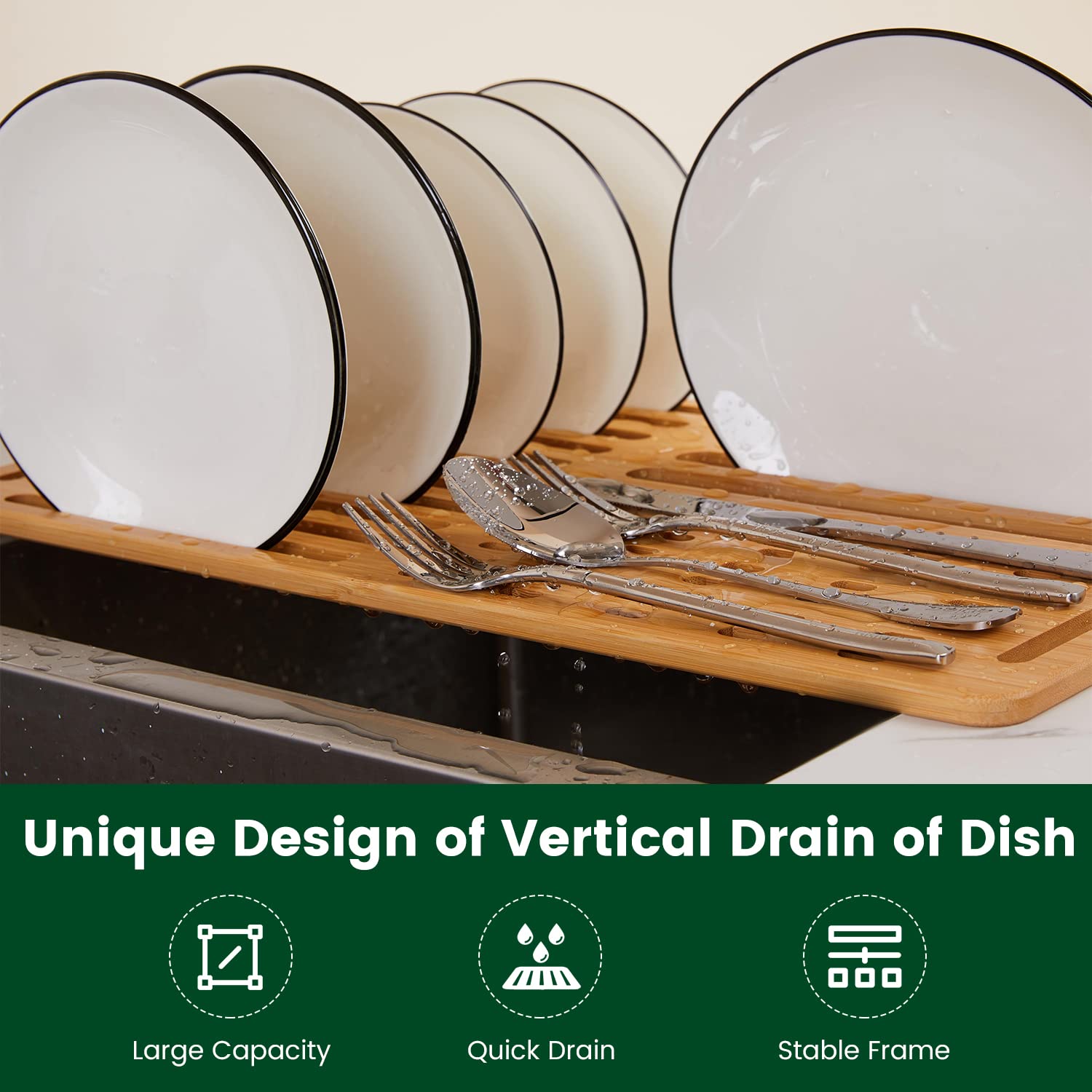 Custom Foldable Bamboo Dish Drying Rack Drainer Multipurpose Kitchen Accessories for Dish and Bowl