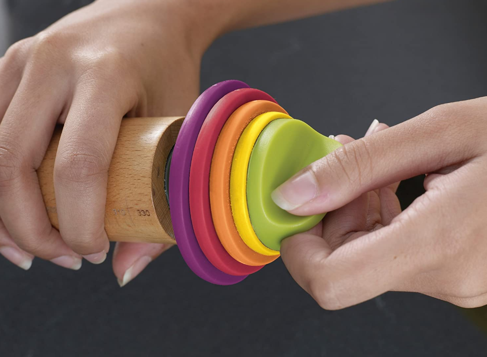 13.6" Multi-Color Wood Bamboo Adjustable Rolling Pin With Removable Rings