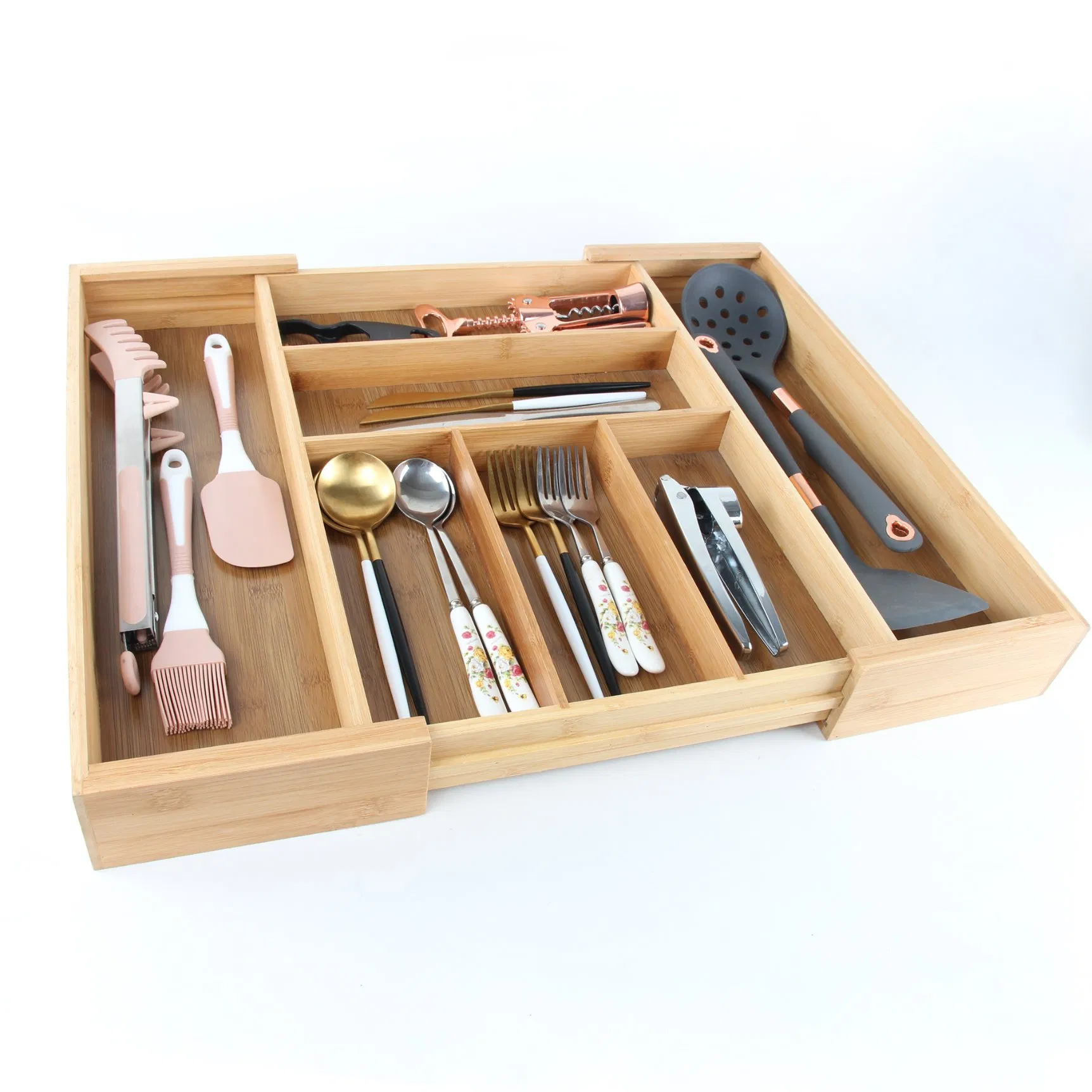 Bamboo Drawer Organizer, Expandable Silverware Drawer Organizer and Cutlery Tray