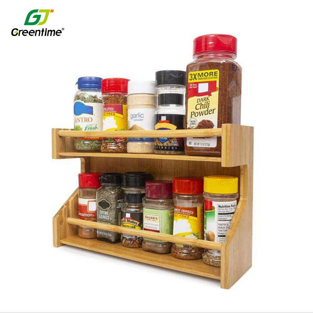 Wall Mounted Stand Wooden Seasoning Jar Rack Holder Bamboo Spices Rack Organizer for Kitchen