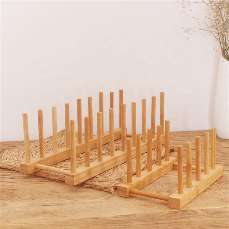 Bamboo Dish Drainer Kitchen Dish Rack Pot Lid Holder Bamboo Dish Drying Rack