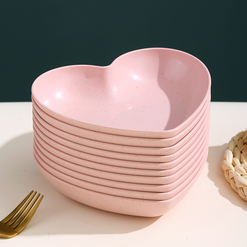Customized 6-Inch Heart-Shaped Bamboo Fiber Salad Bowl Dishwasher Safe Cute Design for Valentine's Day Parties and Gifts