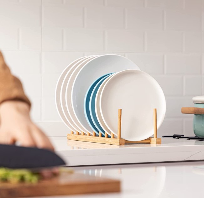 Kitchen Dish Rack Cup and Book Display Storage Holder Bamboo Bowl Drain Rack