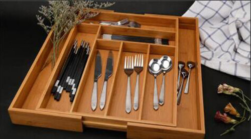Kitchen Drawer Organizer Utensil Holder and Cutlery Bamboo Expandable Silverware Tray