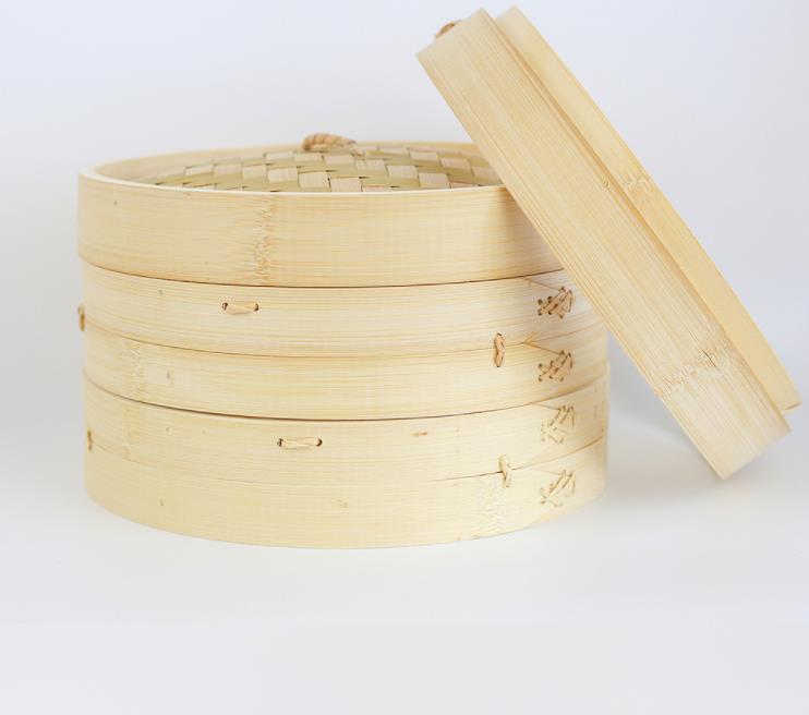 Eco Friendly Custom Logo Healthy Cooking Dumpling Dim Sum Bamboo Steamer With 2 Tier Basket and Lid
