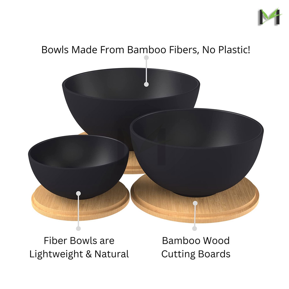 Bamboo Fibre Large Salad Bowl Mixing Bowl &amp; Storage Set of 3 with Wooden Lids