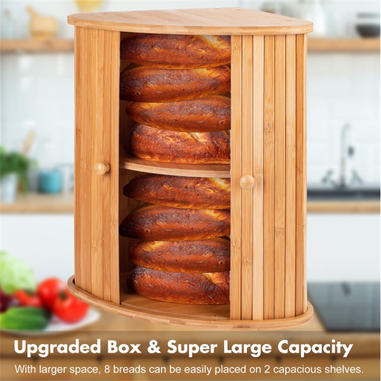 Hot Sale Modern Rectangle Bamboo Multifunctional Eco-Friendly Large Capacity Bread Box for Kitchen Countertop Storage