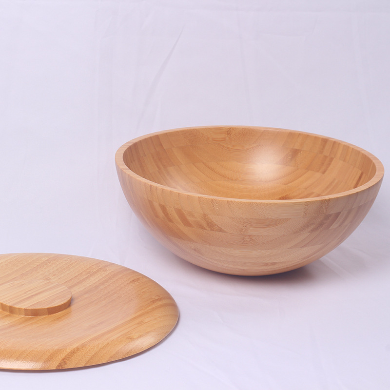 Large Modern Eco-Friendly Bamboo Salad Bowl with Lid for Wedding Holiday Parties BBQs Soup Fruit Handcrafted Serving Bowl
