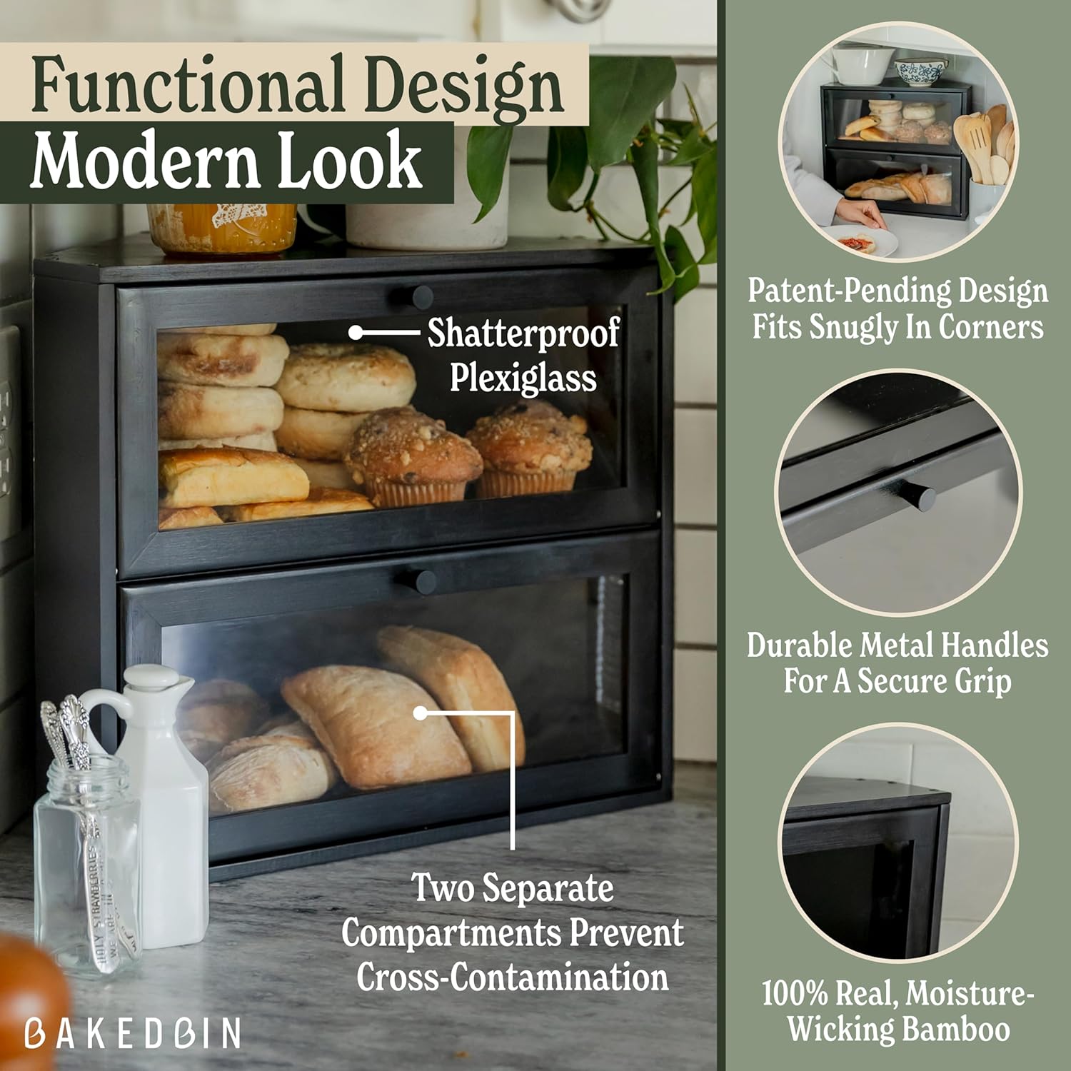 Corner Bread Box for Kitchen Countertop Vintage Bamboo Wooden BreadBox, Storage for Homemade Bread, Sourdough, Panera