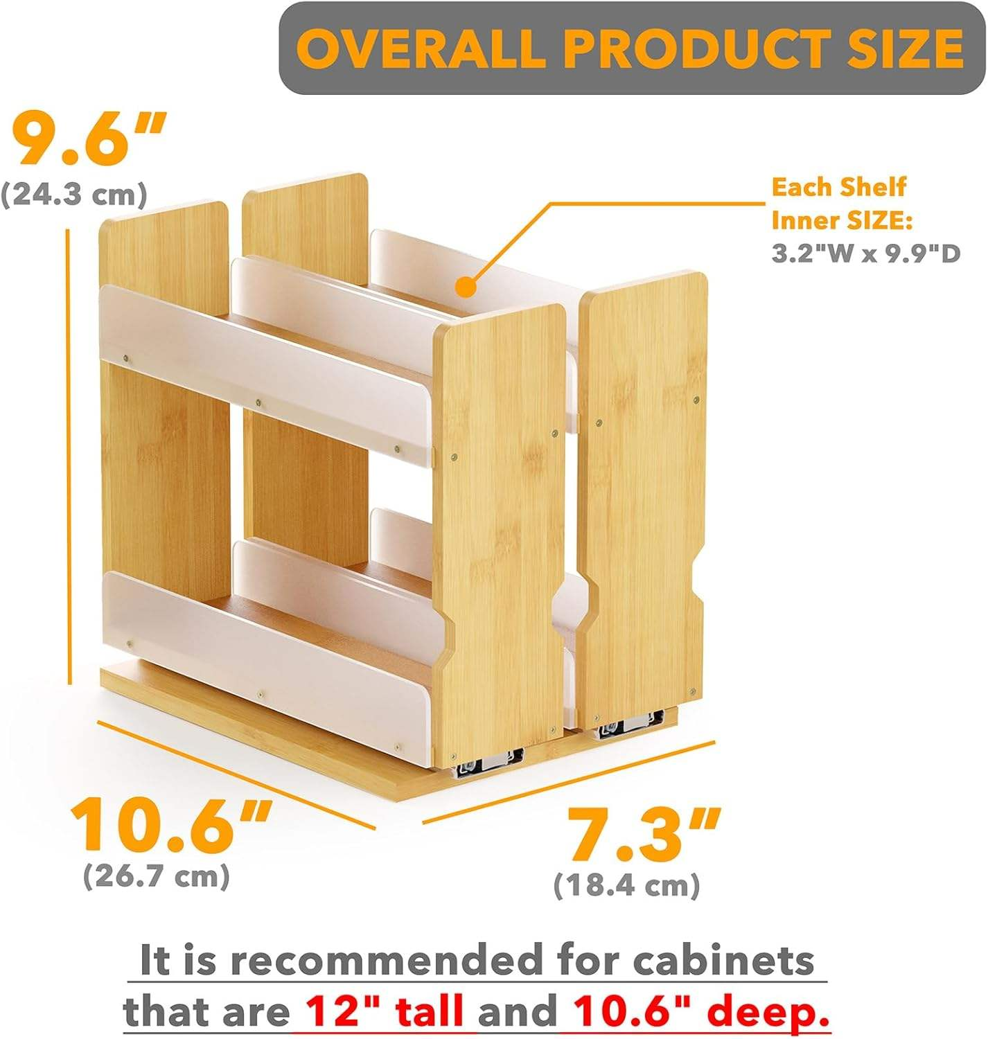 Vertical Organization Sliding Bamboo Seasoning Holder Pull Spice Rack Organizer Portable 2 Drawers Shelves for Cabinet Kitchen
