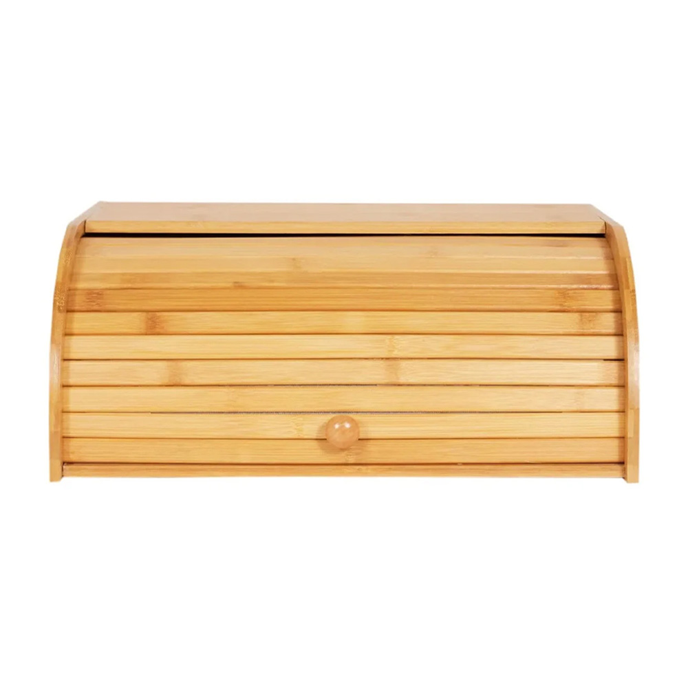 Natural Kitchen Food Storage Roll Top Countertop Bamboo Bread Bin Box with 1-3L Capacity American Style