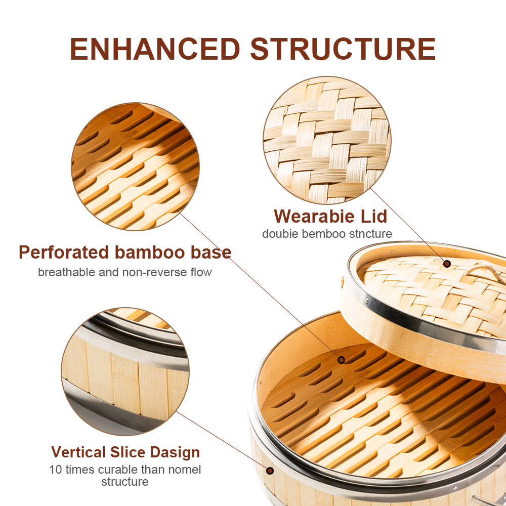 Hot Sale Mini Bamboo Steamer Natural Kitchen Bamboo 2-layer Dumpling Food Steamer 18cm Bamboo Rice Steamer