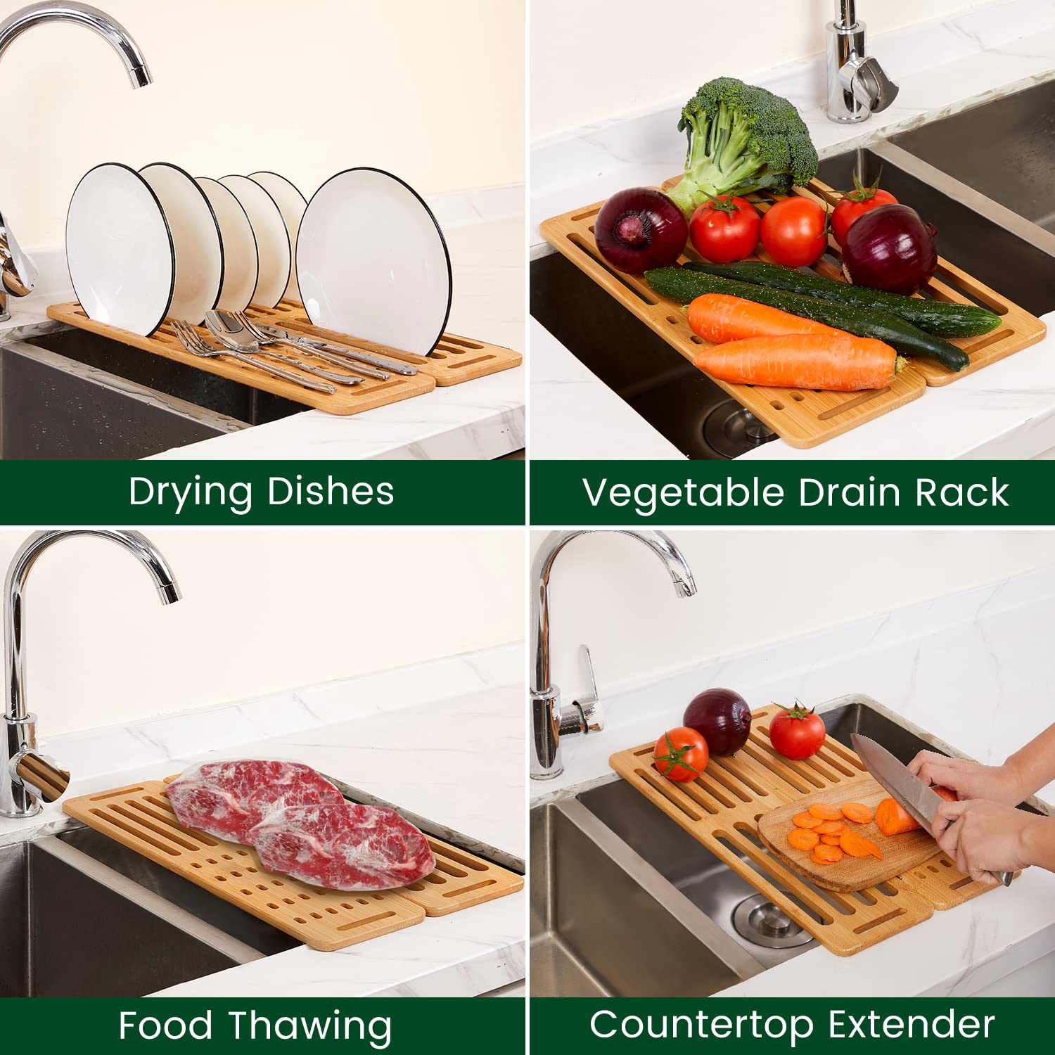 Custom Foldable Bamboo Dish Drying Rack Drainer Multipurpose Kitchen Accessories for Dish and Bowl