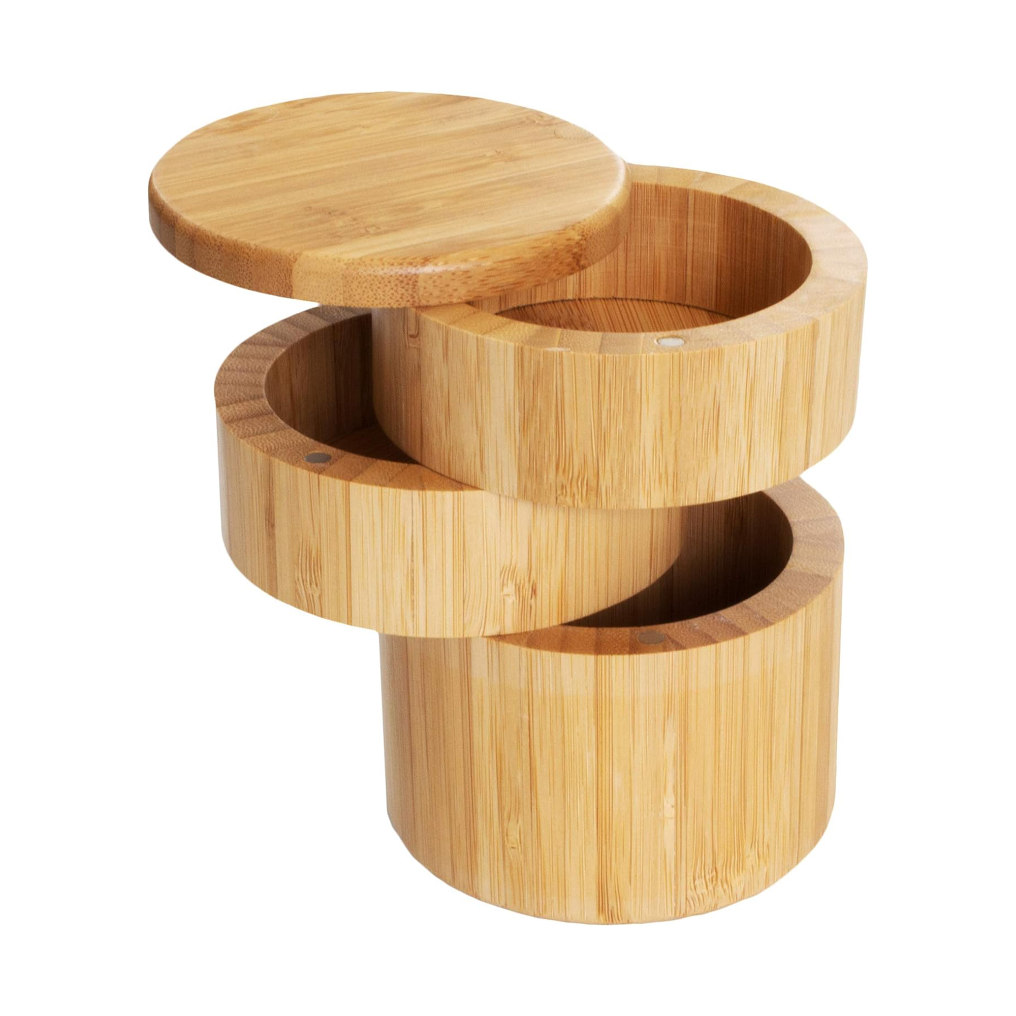 Swivel Magnetic Lid 3 Compartments Eco-Friendly Bamboo Spice Jars Salt Cellar Spice Box Sealed Storage with Spoon
