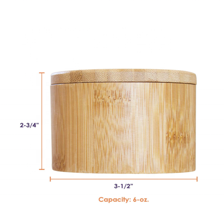 Hot Sell Wooden Round Box Bamboo Salt Cellar Bamboo Storage Box With Magnetic Swivel Lid Bamboo Wood Slat Box 6 Ounce Capacity