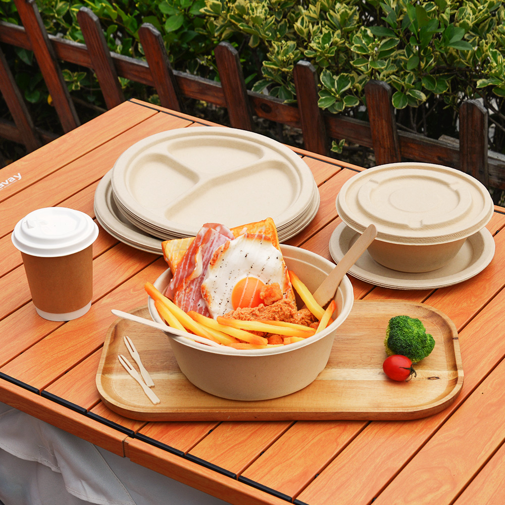 300ml 500ml 1000ml Disposable Eco Friendly Biodegradable Customize Design Disposable Bamboo Pulp Paper Salad Bowls