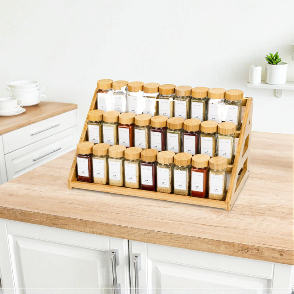 Wholesale Classic Kitchen Bamboo Three-Layer Multifunction Spice Rack Organizer for Countertops and Cabinets
