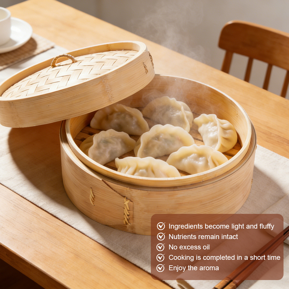 Hot Sale Mini Bamboo Steamer Natural Kitchen Bamboo 2-layer Dumpling Food Steamer 18cm Bamboo Rice Steamer