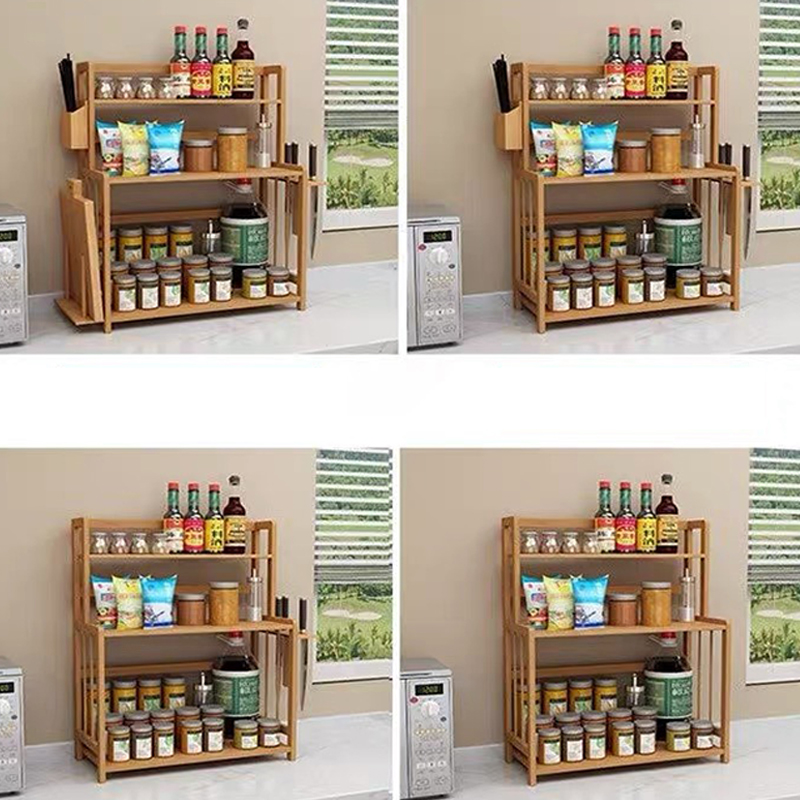 Custom Countertop Standing Bamboo Wooden 2 Tier Spice Rack Storage Shelves Holder for Kitchen