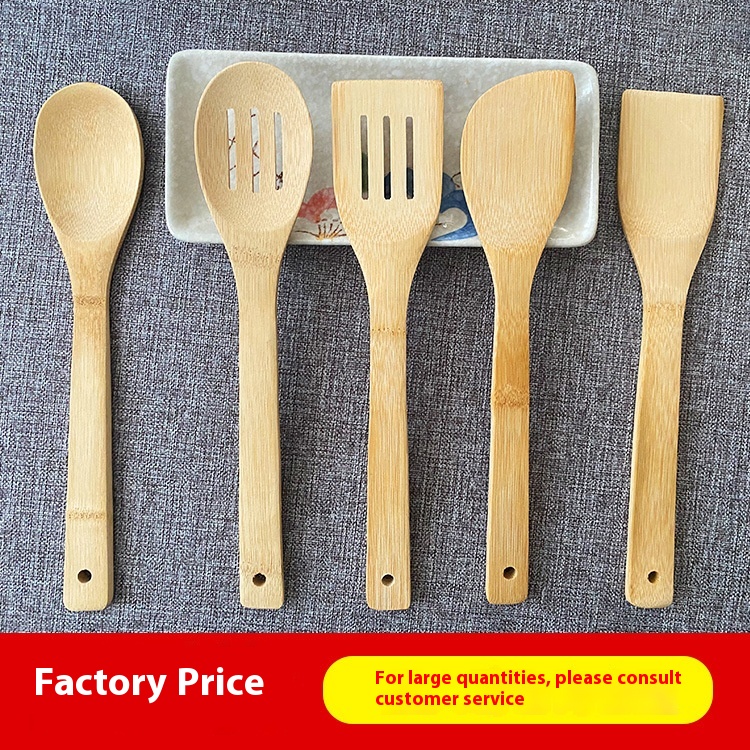 Unpainted Bamboo Wood Long-Handle Spatula Set Customizable Kitchenware Utensils for Non-stick Pan Cooking Stir-frying