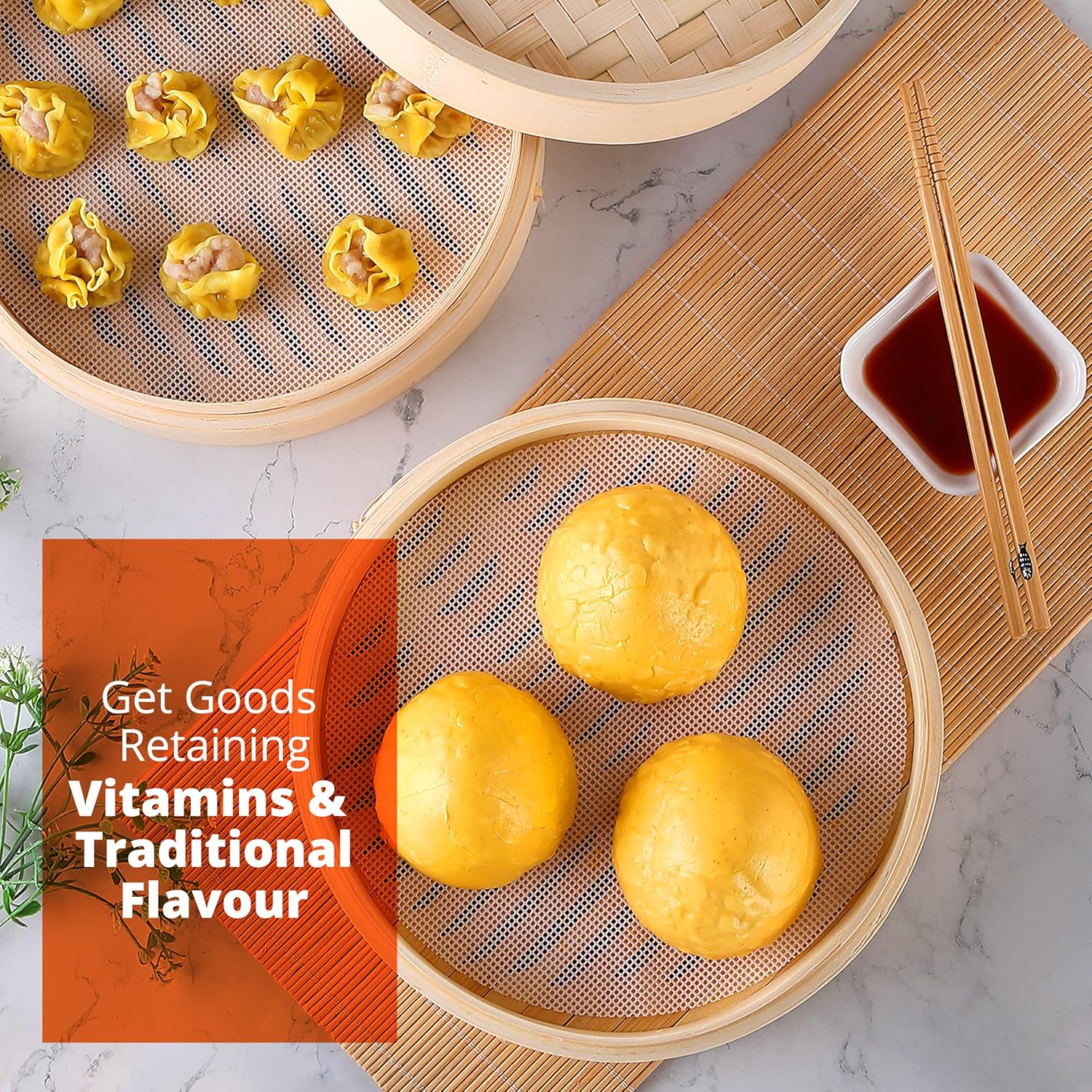 Eco-Friendly Bamboo Steamer 3-Layer Mini Food Steamer for Cooking Dumplings Vegetables Heat-Resistant Portable Gas Induction