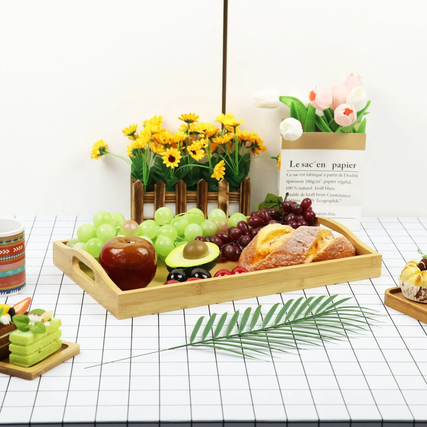 Kitchen Bamboo Breakfast Dessert Cutlery Restaurant Buffet Wooden Tray