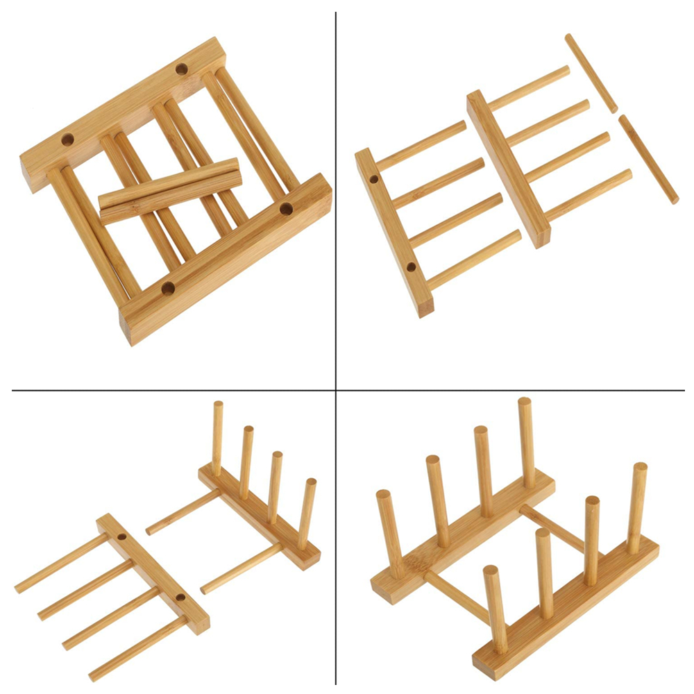 Custom Bamboo Dish Rack 3 Slots Wooden Plate Stand for Dish Bowl Cup &amp; Cutting Board Kitchen Organizer Shelf