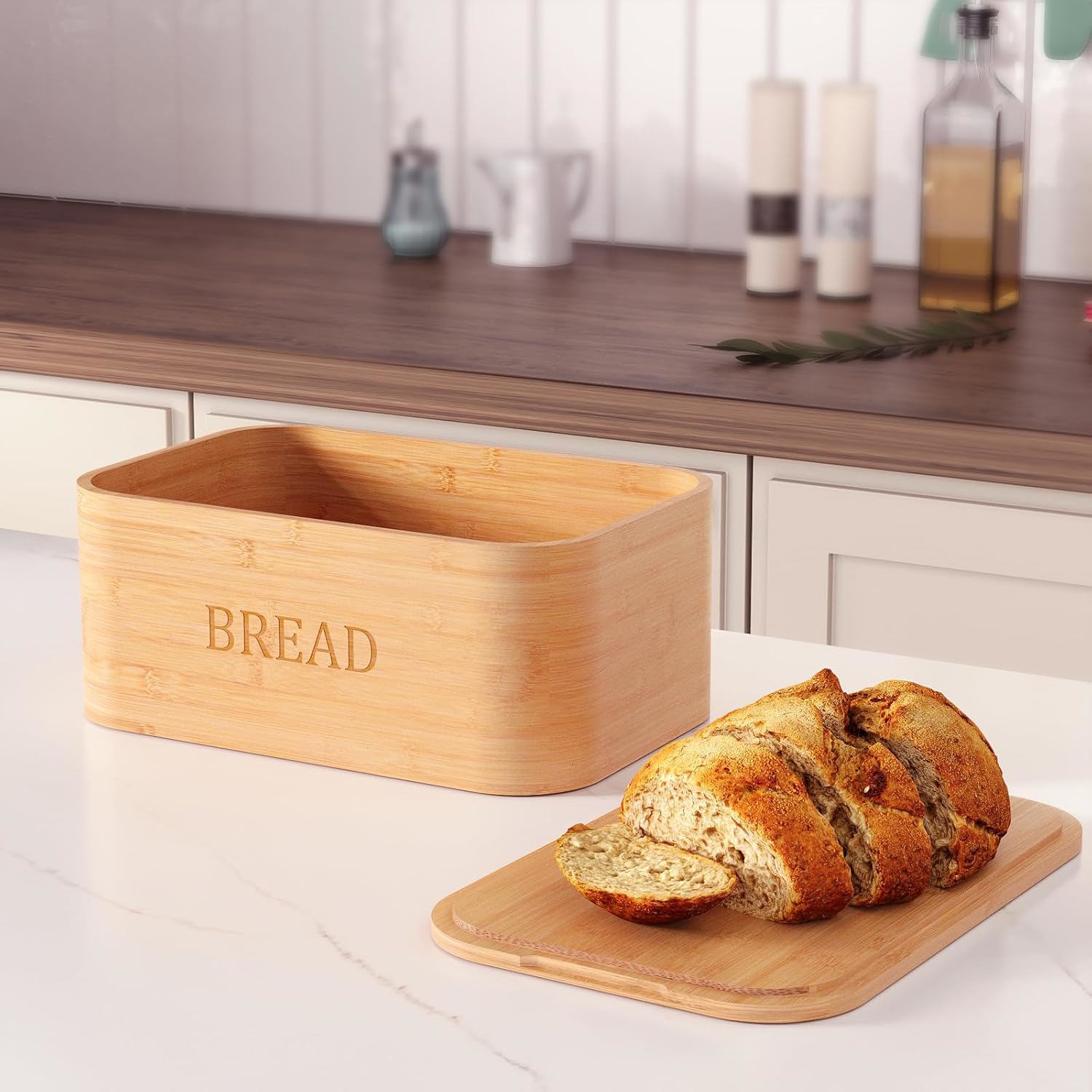 Customizable Modern-Style Bamboo Bread Storage Box Rectangle Food Container Portable 1-3L Capacity Carton Multifunction Office