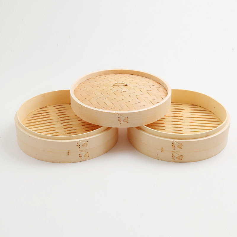Traditional Oriental Style Natural Bamboo Steamer Basket Set with Bamboo Chopsticks for Dim Sum Vegetable Steamers