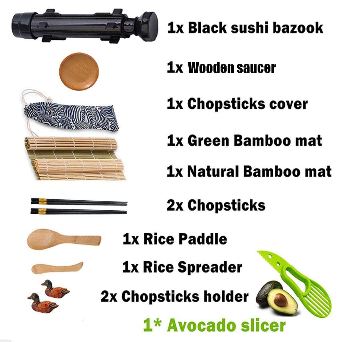DIY Bamboo Rice Roll Mat Sishi Bazooka Maker Avocado Slicer Sushi Making Kit with Chopsticks Holder Rice Paddle Spreader