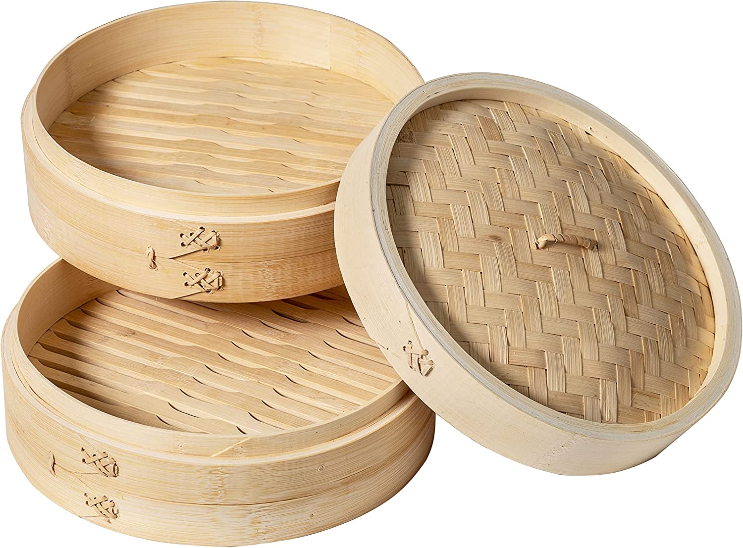 10'' Whole Sale Factory Large Tan Bamboo Steamer Steaming Basket for Vegetable Seafood Dim Sum Dumpling Bun Egg With Lid