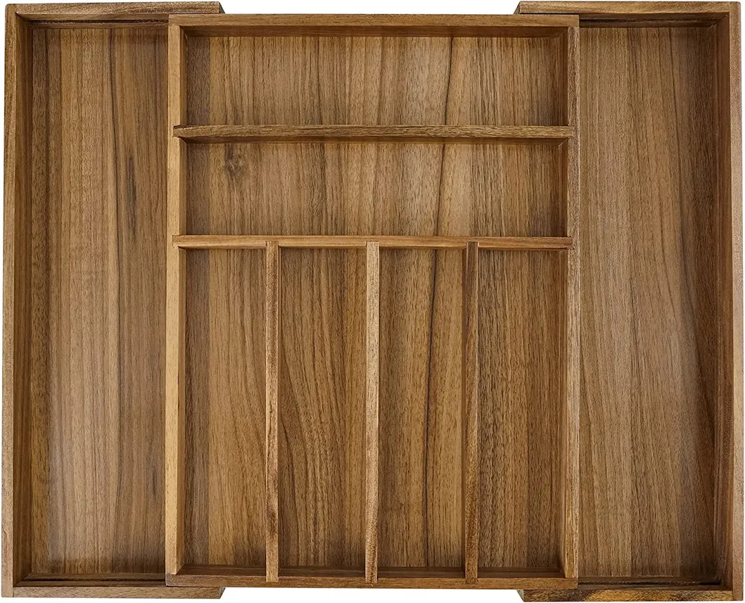 Adjustable and Expandable Acacia Wood Cutlery Tray Cutlery Drawer Organizer