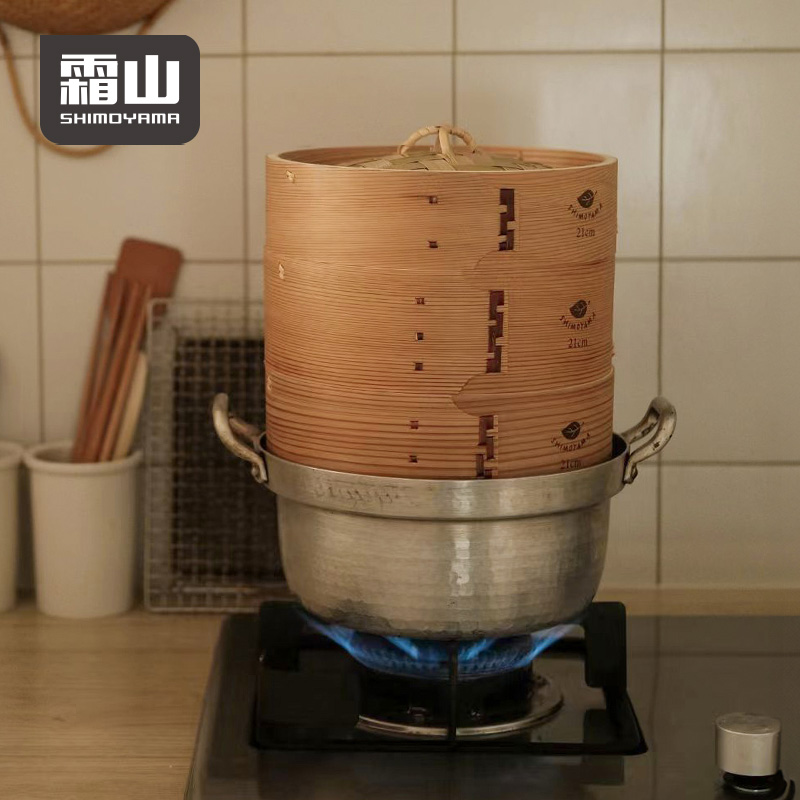 SHIMOYAMA Chinese Bamboo Steamers Basket For Cooking Dim Sum Soup Dumpling Natural Bamboo Base