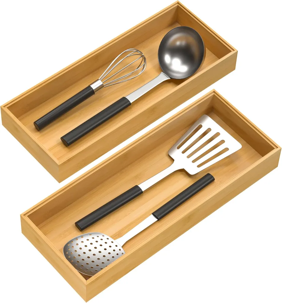 Bamboo Kitchen Stackable Cutlery Storage Tray