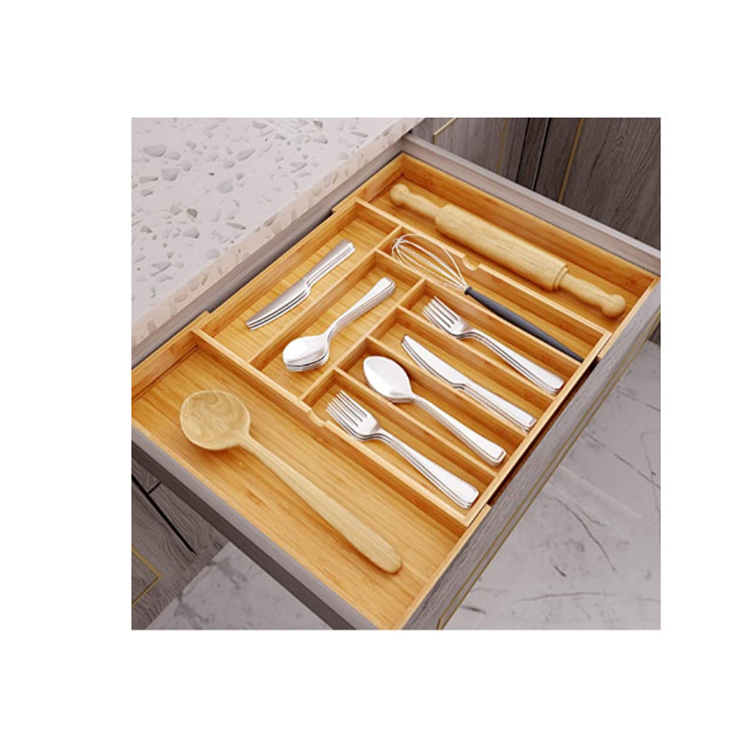 Bamboo Kitchen Utensils Adjustable Cutlery Drawer Organizer Tray