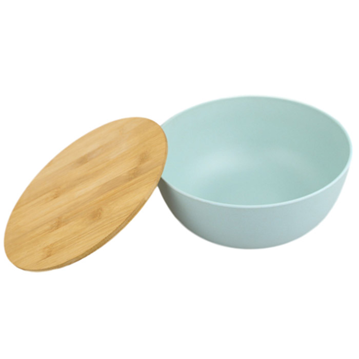 9 Inch Bamboo Fiber Round Fruit Bowl Bamboo Fiber Salad Bowl Set With Lid Bamboo Plates